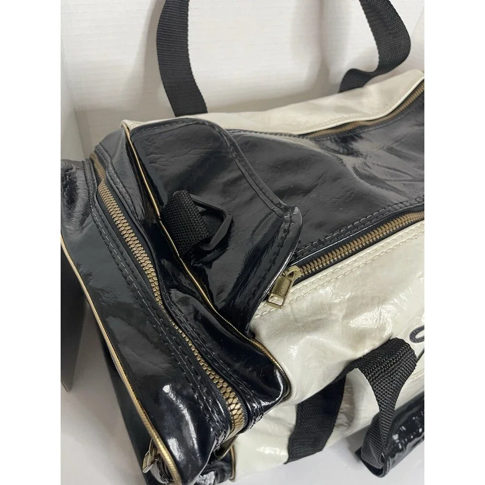 Titleist Vintage Black White Leather Golf Bag Duffle Weekend Zip Carry All